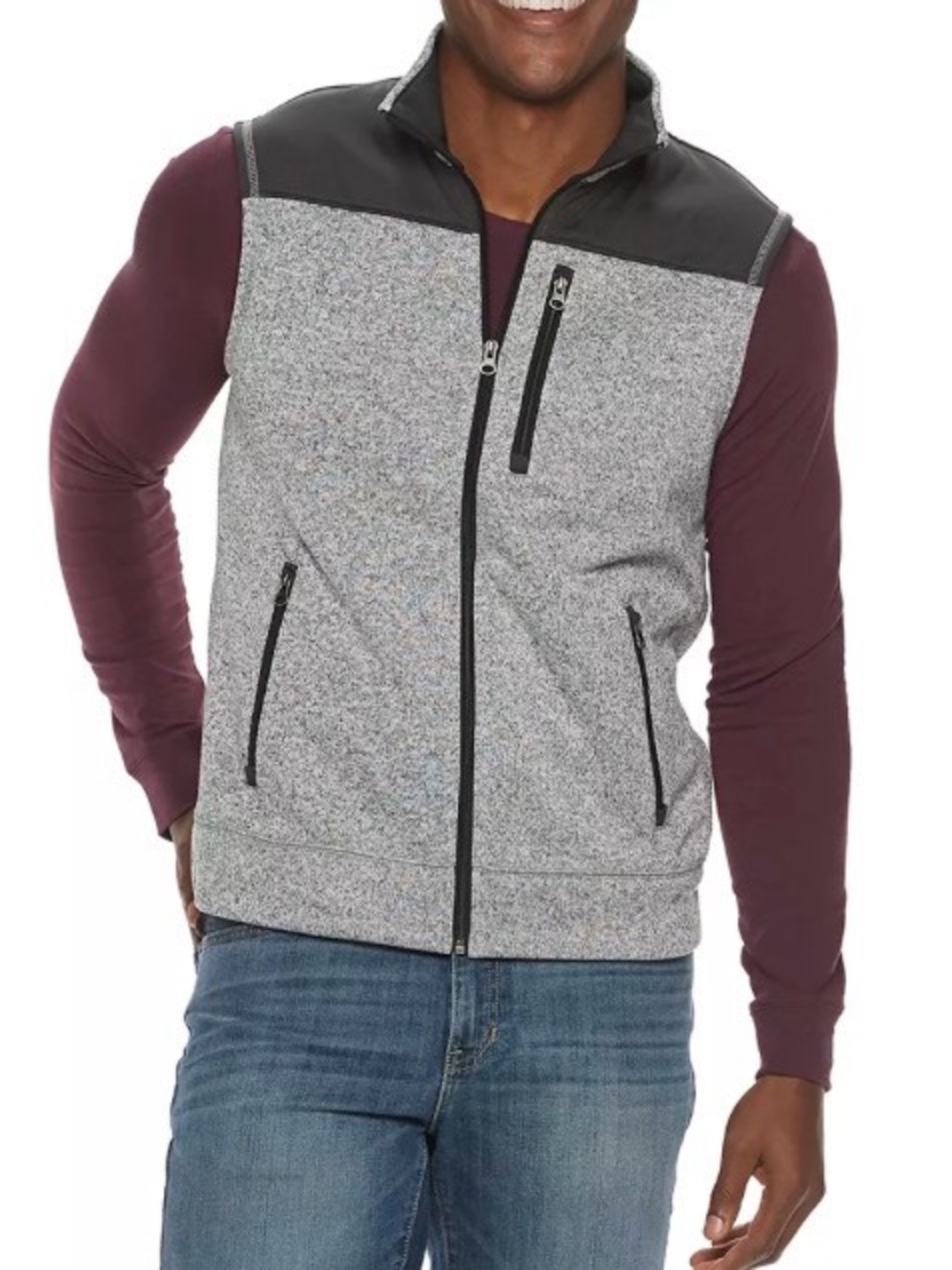 Sonoma Goods For Life Men's Vest Sweater Knit Fleece Gray Black Large L Zip